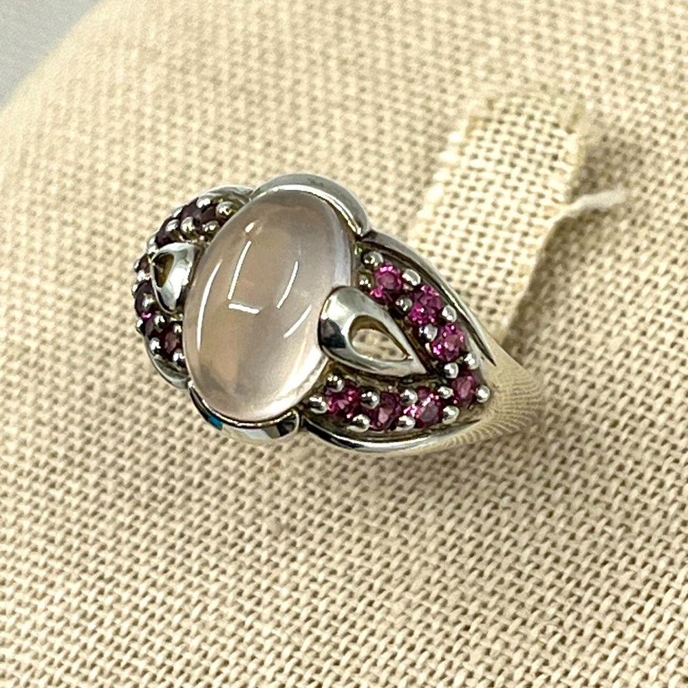 Vintage Sterling Silver Moonstone & Purple Gemstone Ring - Size 7